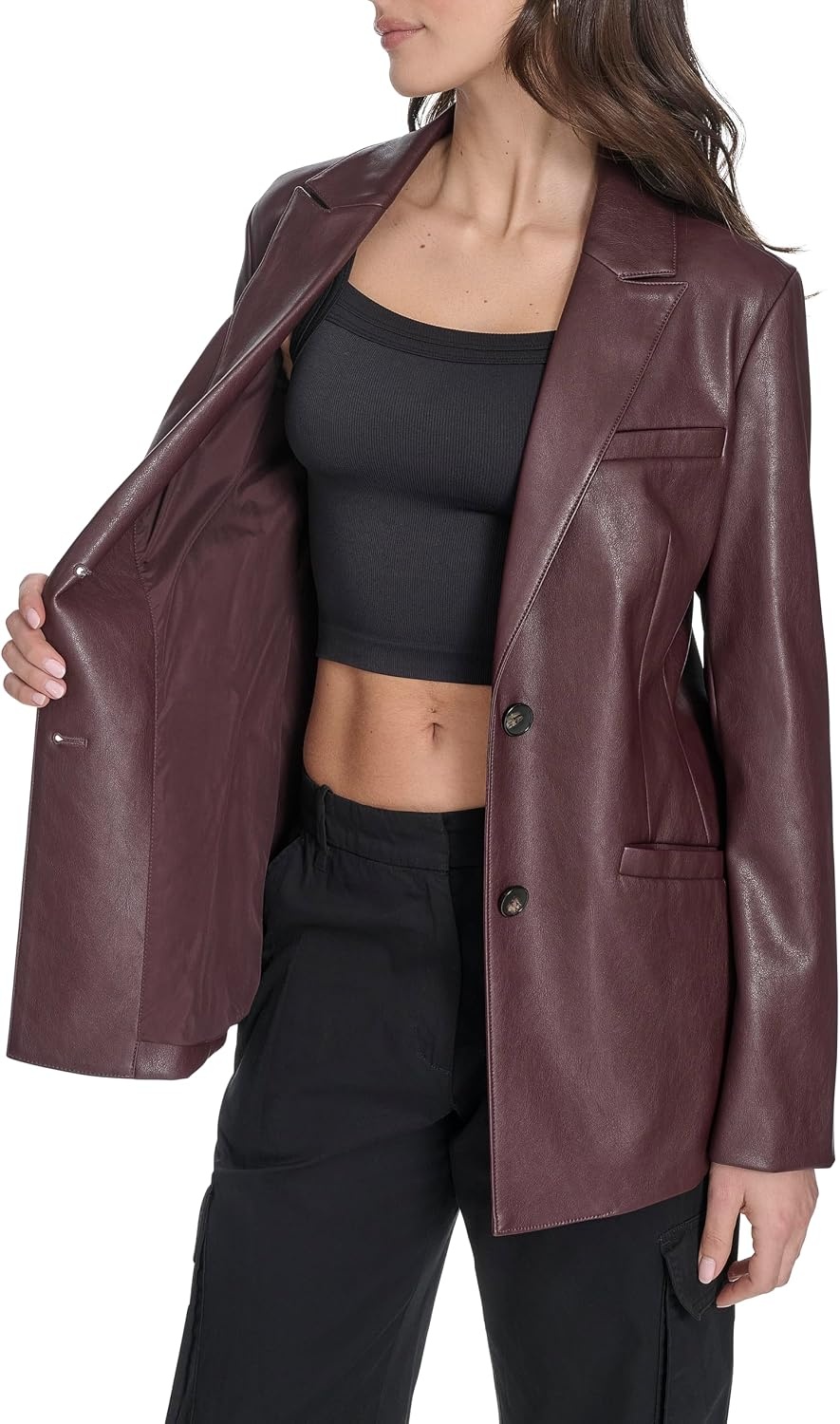 image:imageLevis Womens Faux Leather Single Breasted BlazerOxblood