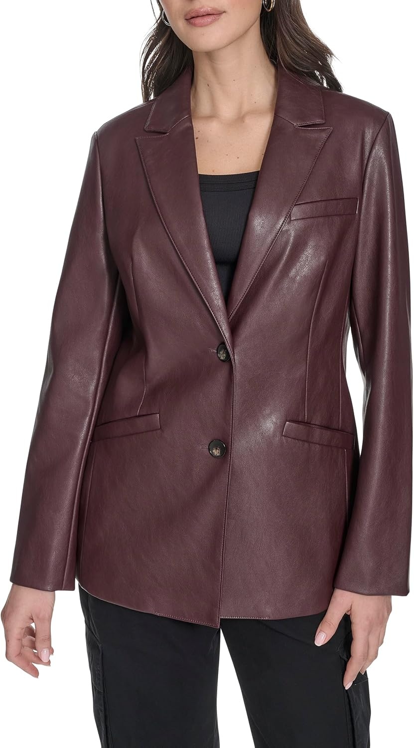 image:imageLevis Womens Faux Leather Single Breasted BlazerOxblood
