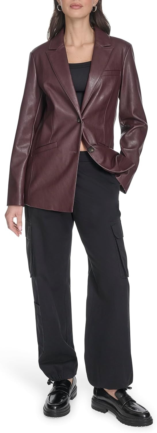 image:imageLevis Womens Faux Leather Single Breasted BlazerOxblood