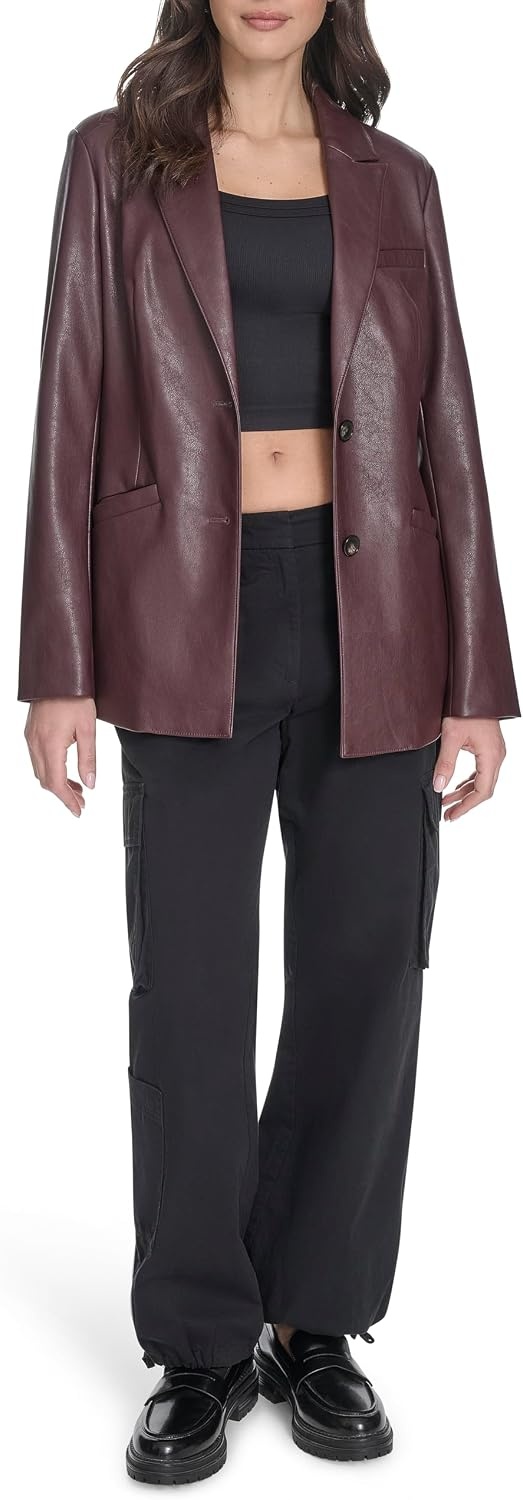 image:imageLevis Womens Faux Leather Single Breasted BlazerOxblood