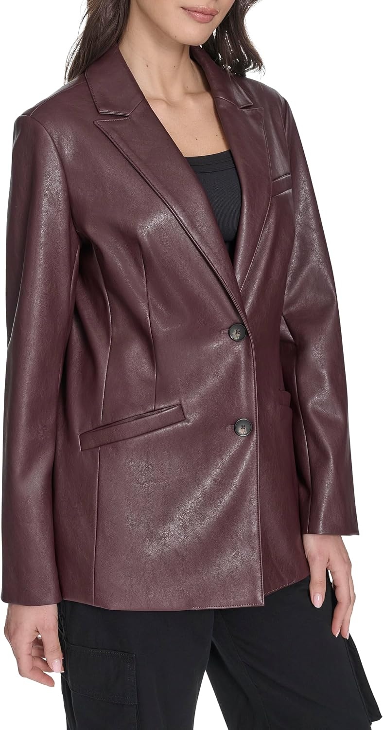 image:imageLevis Womens Faux Leather Single Breasted BlazerOxblood