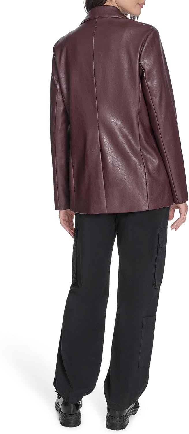 image:imageLevis Womens Faux Leather Single Breasted BlazerOxblood