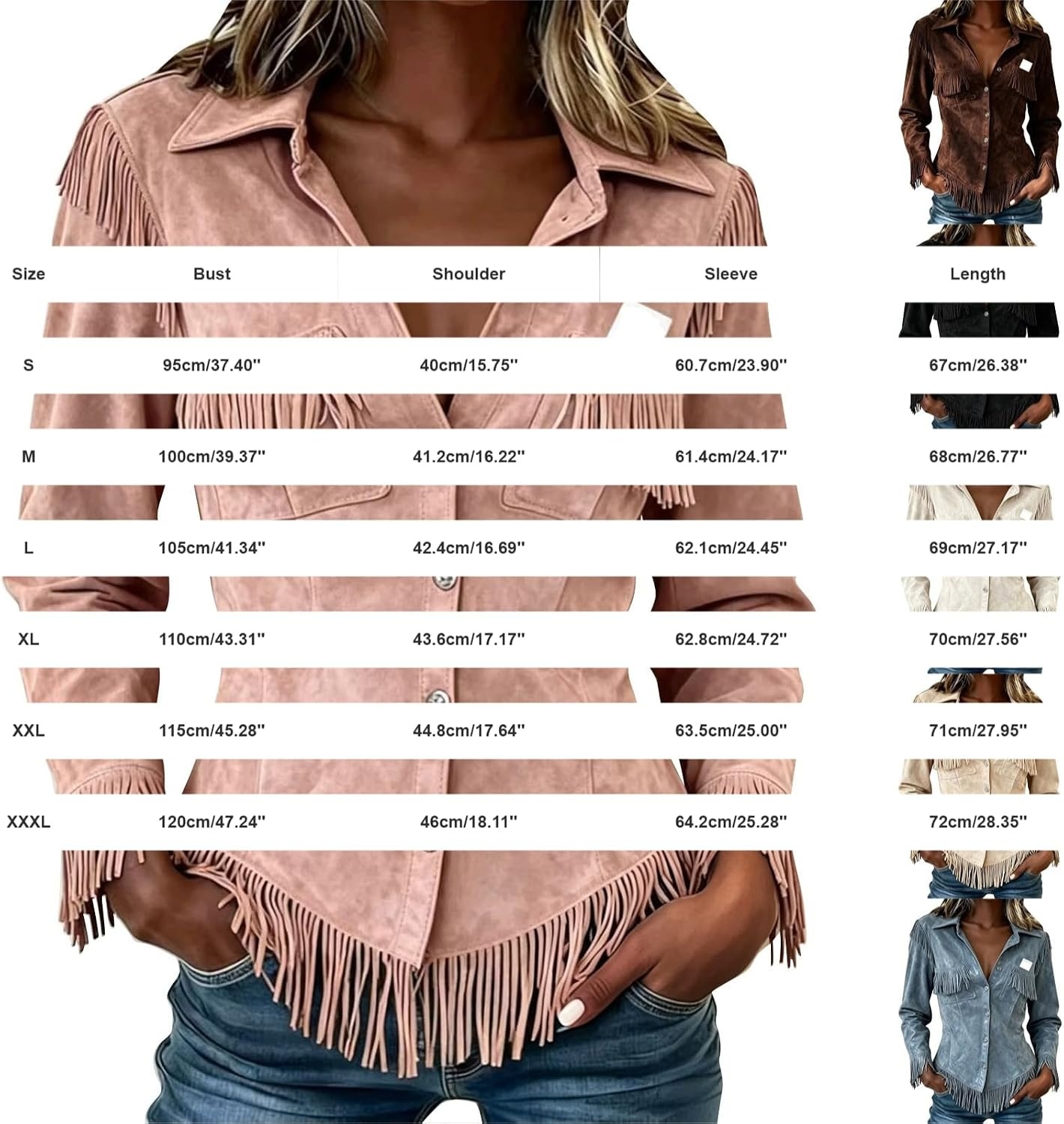 image:imageNantdog Boho Jackets for Women Western Fringe Shacket Suede Barn JacketsBrown