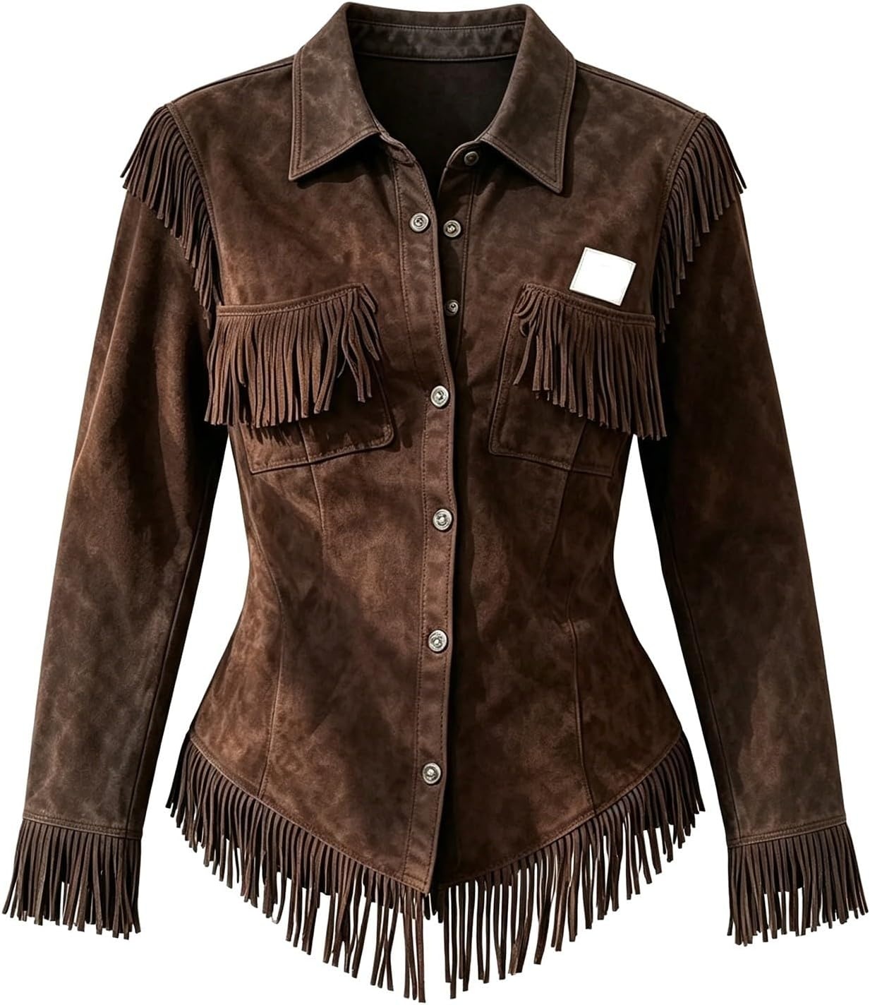 image:imageNantdog Boho Jackets for Women Western Fringe Shacket Suede Barn JacketsBrown