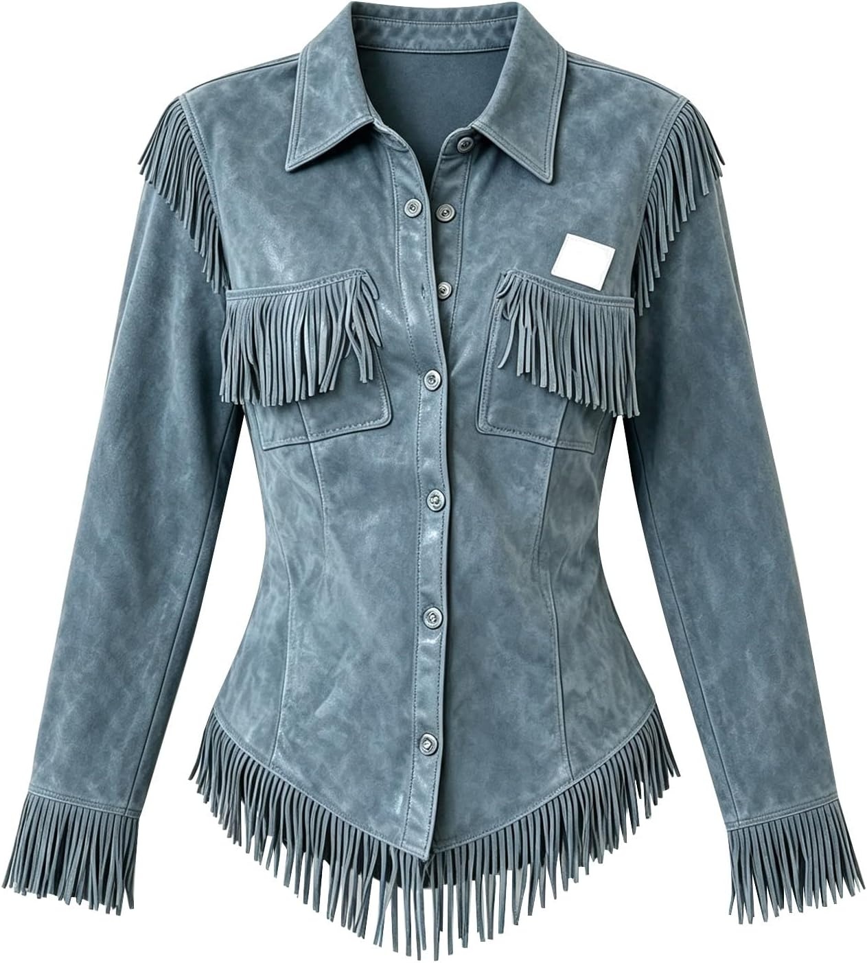 image:imageNantdog Boho Jackets for Women Western Fringe Shacket Suede Barn JacketsSky Blue