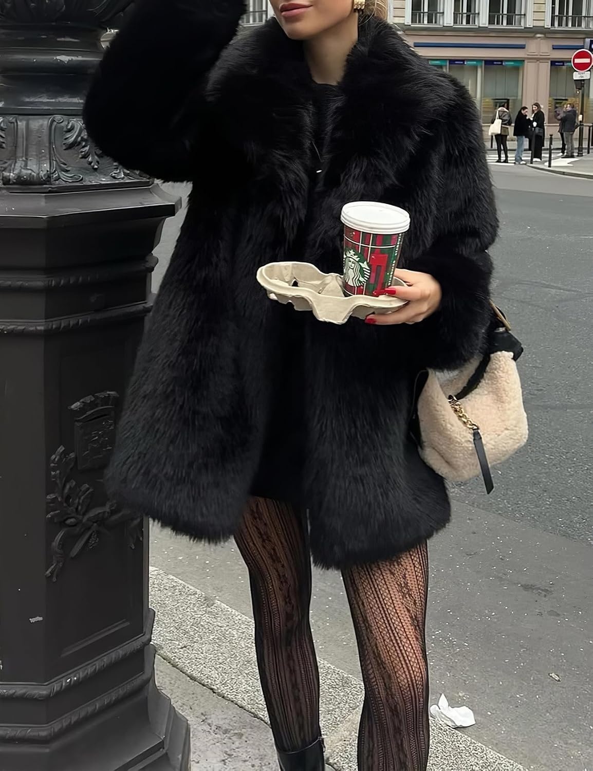 image:imagePEHMEA Womens Faux Fur Coat Winter Warm Fuzzy Belted Lapel Party JacketBlack