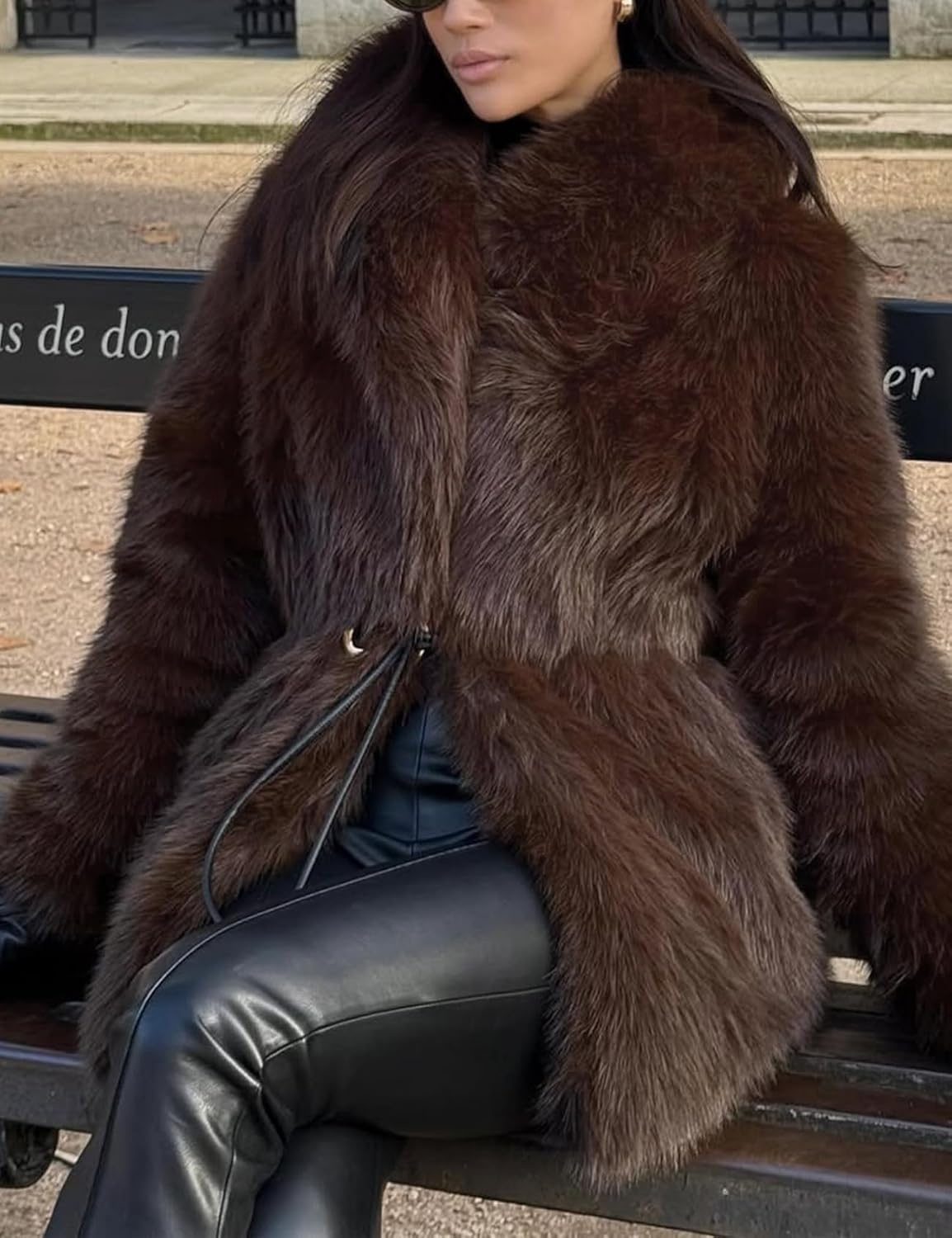 image:imagePEHMEA Womens Faux Fur Coat Winter Warm Fuzzy Belted Lapel Party JacketBrown