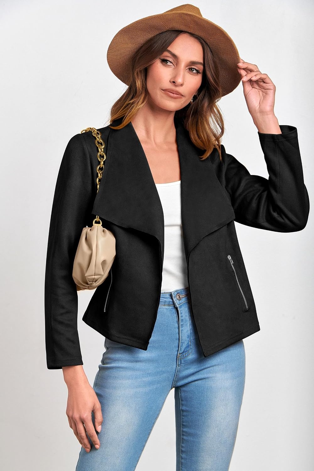 image:imagePRETTYGARDEN Womens Fall Fashion Faux Suede JacketsBlack