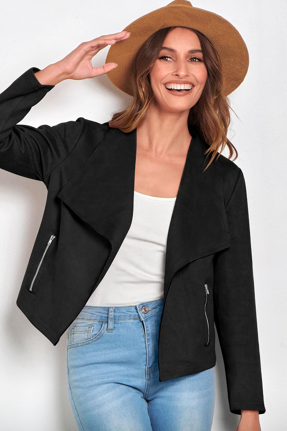 image:imagePRETTYGARDEN Womens Fall Fashion Faux Suede JacketsBlack
