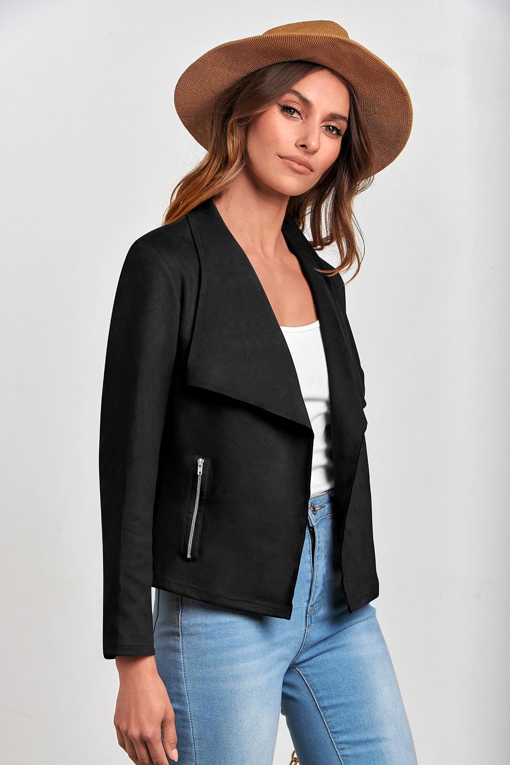 image:imagePRETTYGARDEN Womens Fall Fashion Faux Suede JacketsBlack