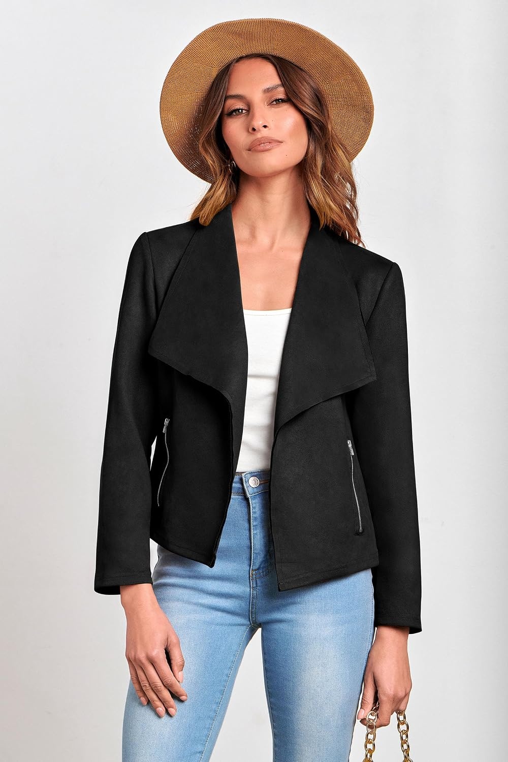 image:imagePRETTYGARDEN Womens Fall Fashion Faux Suede JacketsBlack