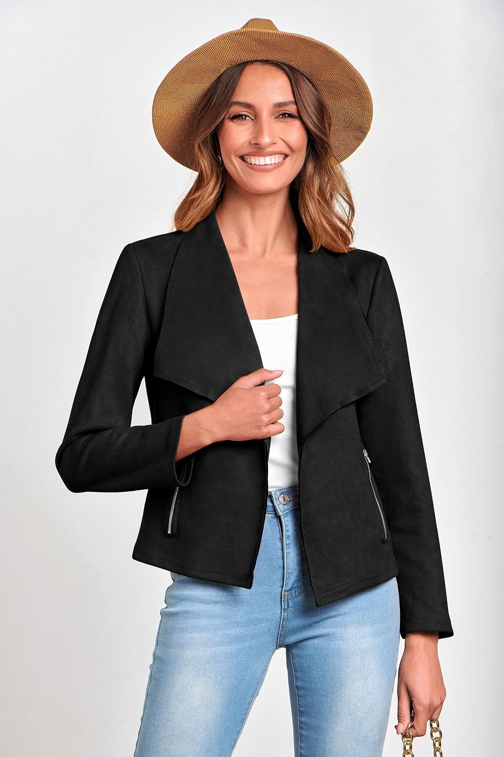 image:imagePRETTYGARDEN Womens Fall Fashion Faux Suede JacketsBlack