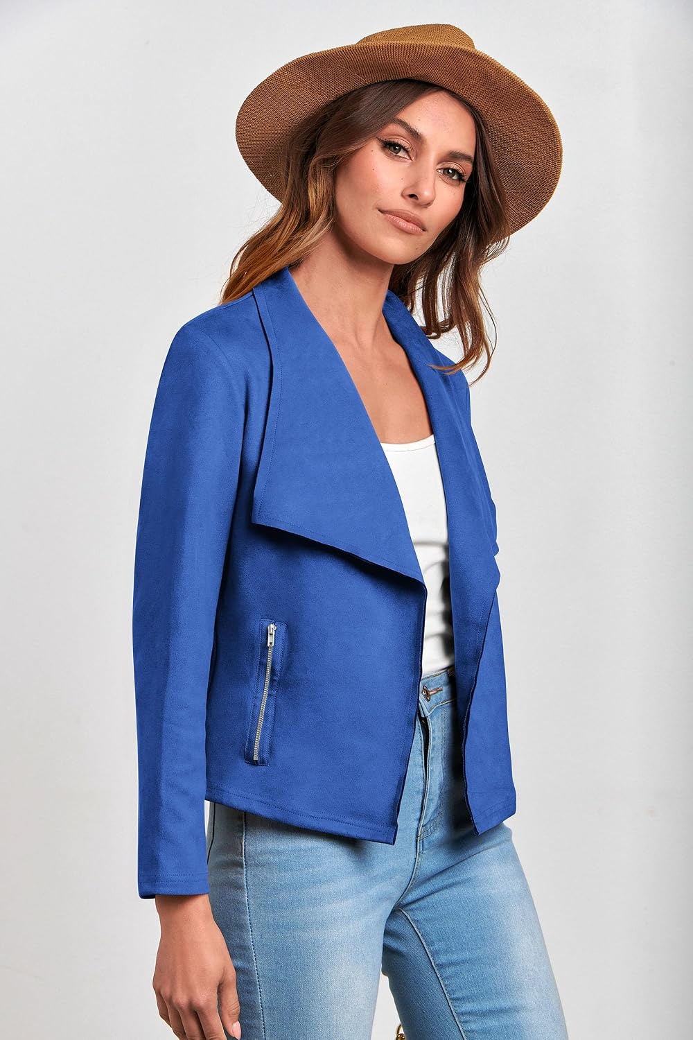 image:imagePRETTYGARDEN Womens Fall Fashion Faux Suede JacketsBlue