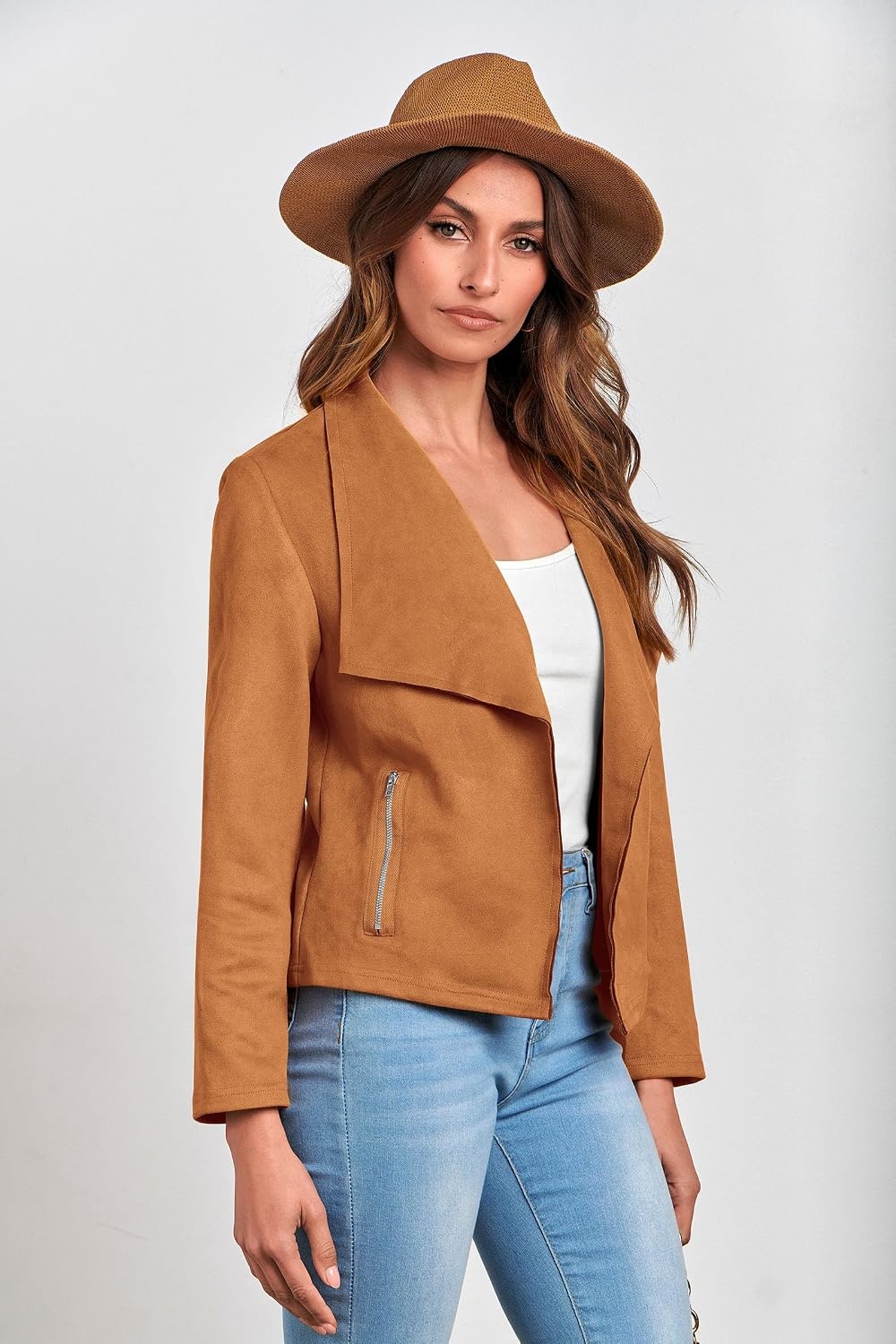 image:imagePRETTYGARDEN Womens Fall Fashion Faux Suede JacketsBrown