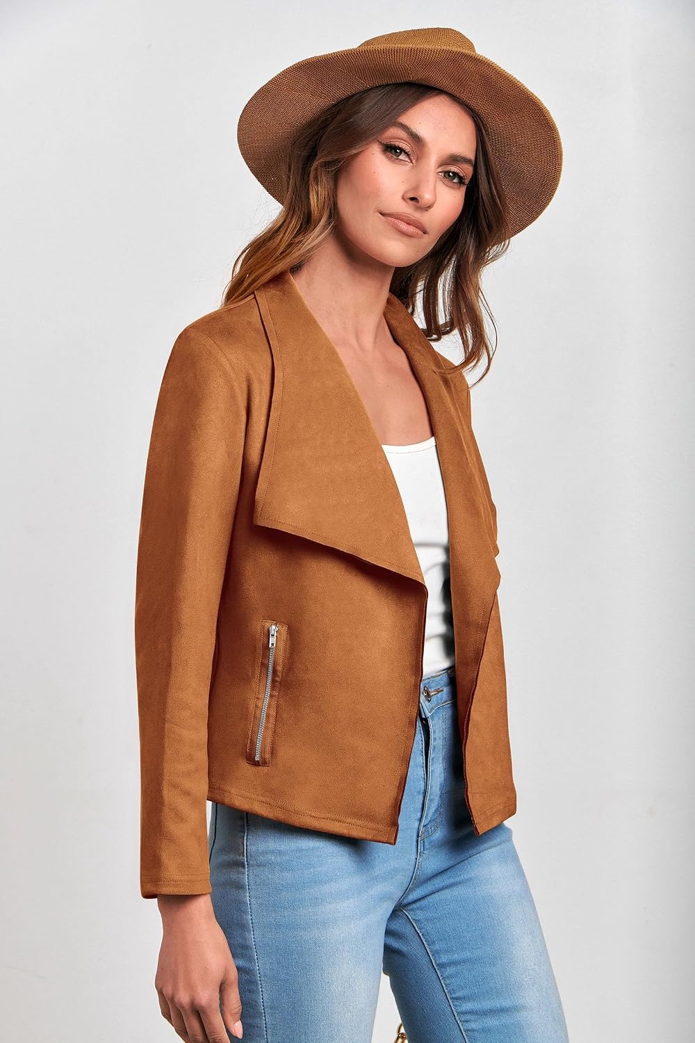 image:imagePRETTYGARDEN Womens Fall Fashion Faux Suede JacketsBrown
