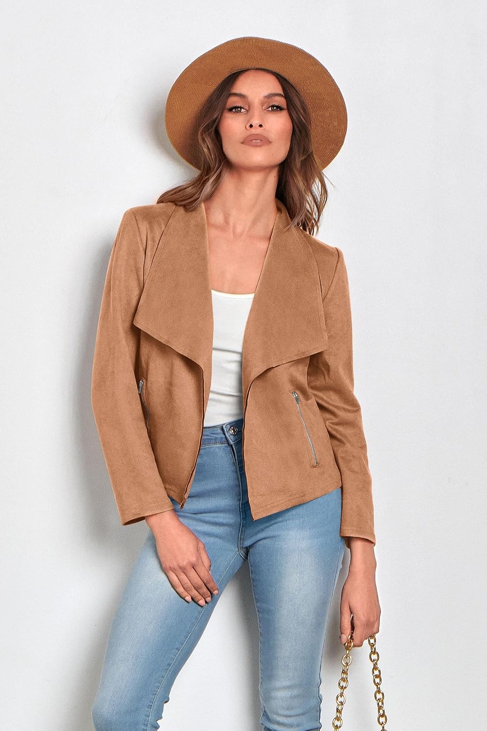image:imagePRETTYGARDEN Womens Fall Fashion Faux Suede JacketsCamel