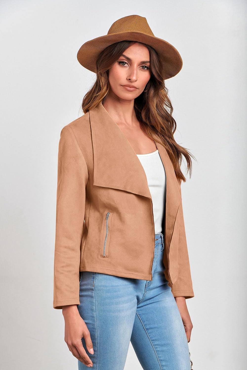 image:imagePRETTYGARDEN Womens Fall Fashion Faux Suede JacketsCamel
