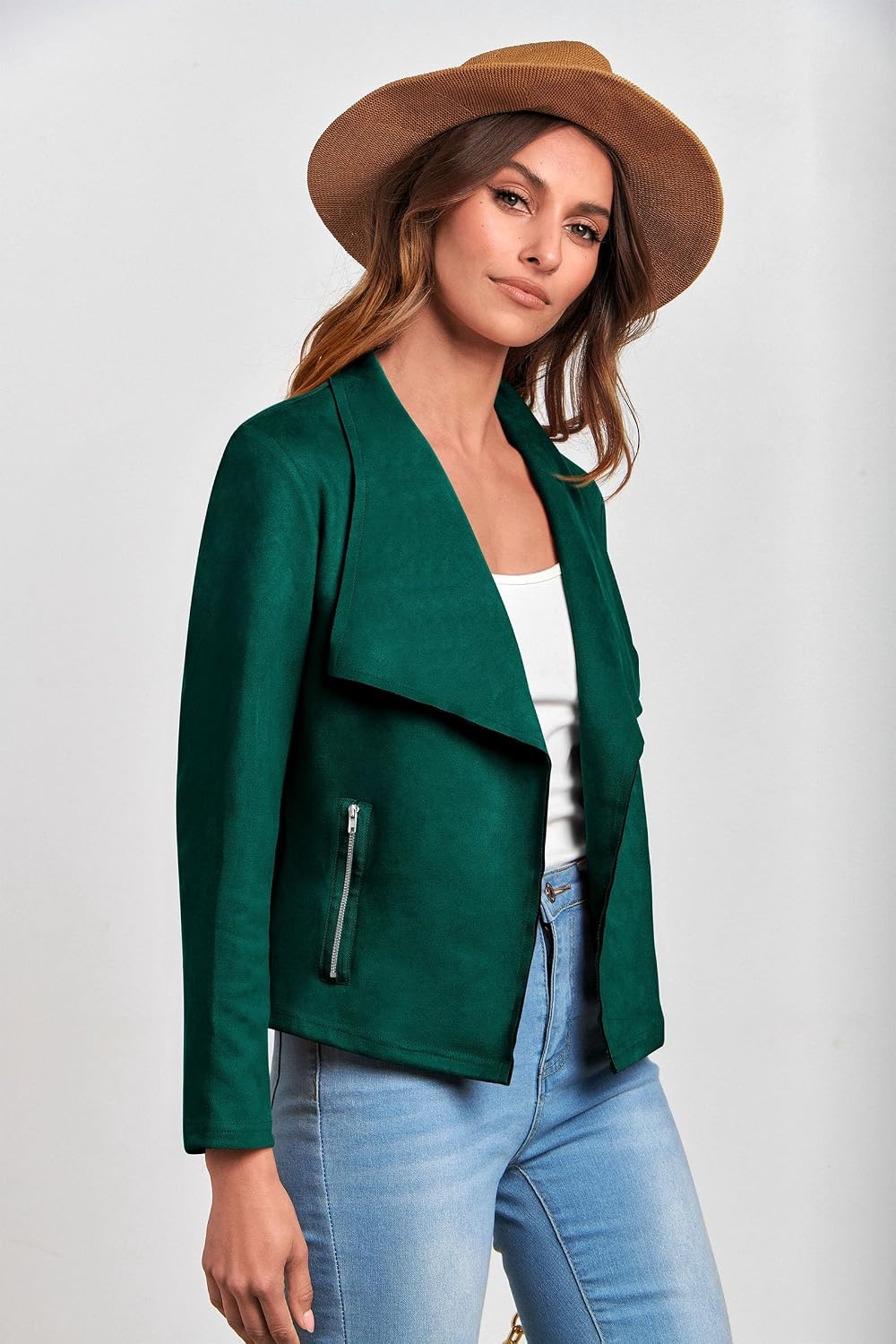 image:imagePRETTYGARDEN Womens Fall Fashion Faux Suede JacketsDark Green