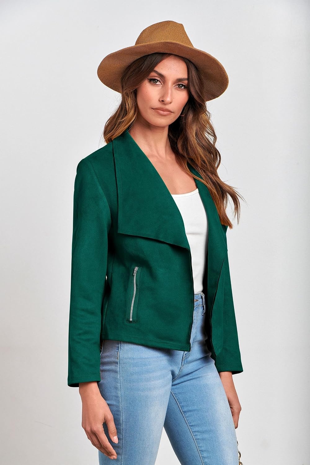 image:imagePRETTYGARDEN Womens Fall Fashion Faux Suede JacketsDark Green