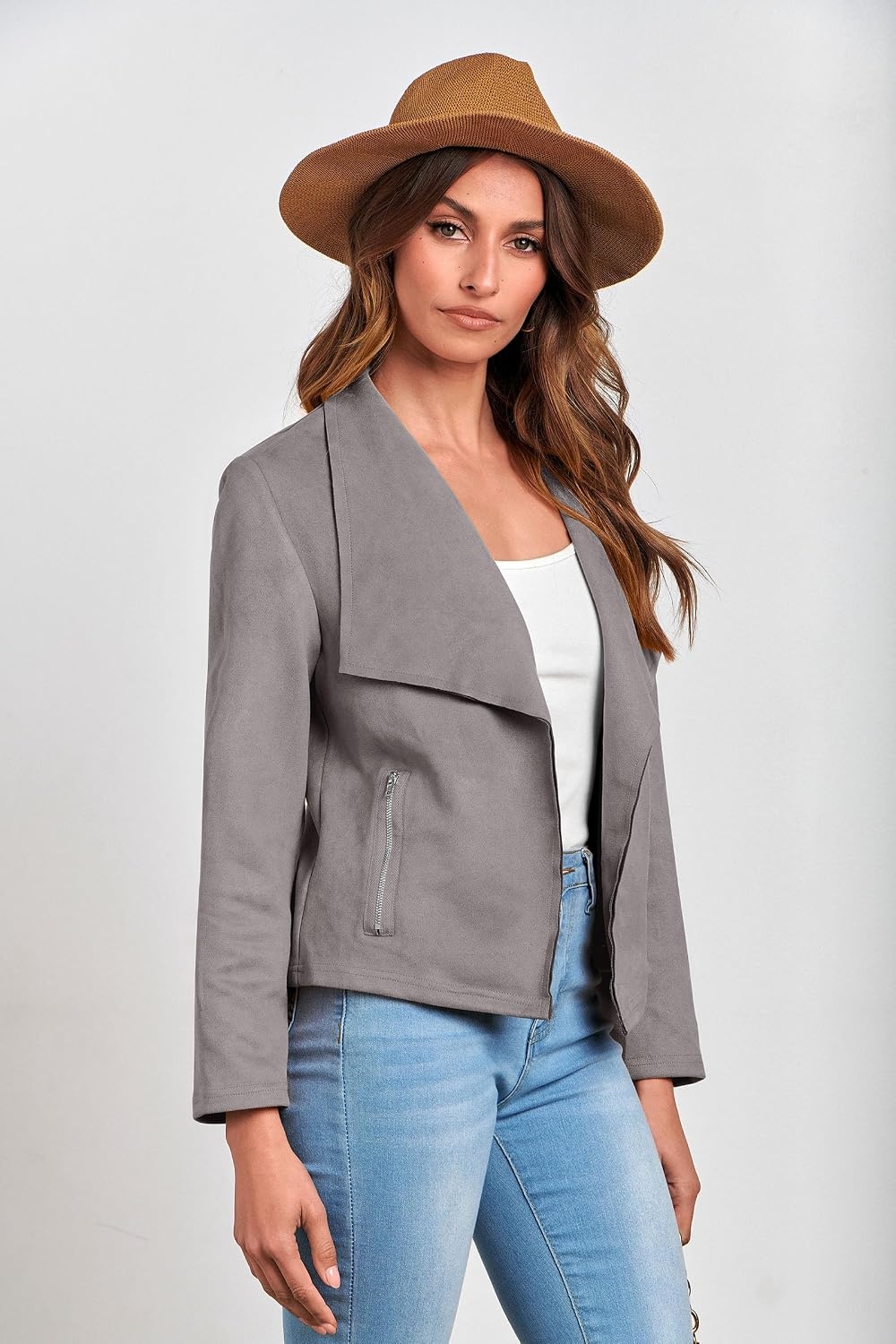 image:imagePRETTYGARDEN Womens Fall Fashion Faux Suede JacketsGrey