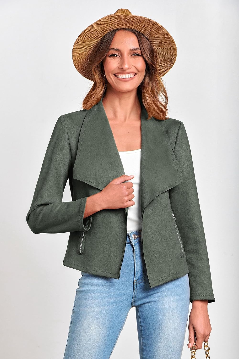 image:imagePRETTYGARDEN Womens Fall Fashion Faux Suede JacketsLight Green