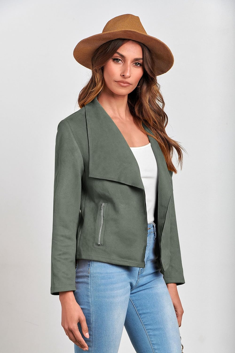 image:imagePRETTYGARDEN Womens Fall Fashion Faux Suede JacketsLight Green