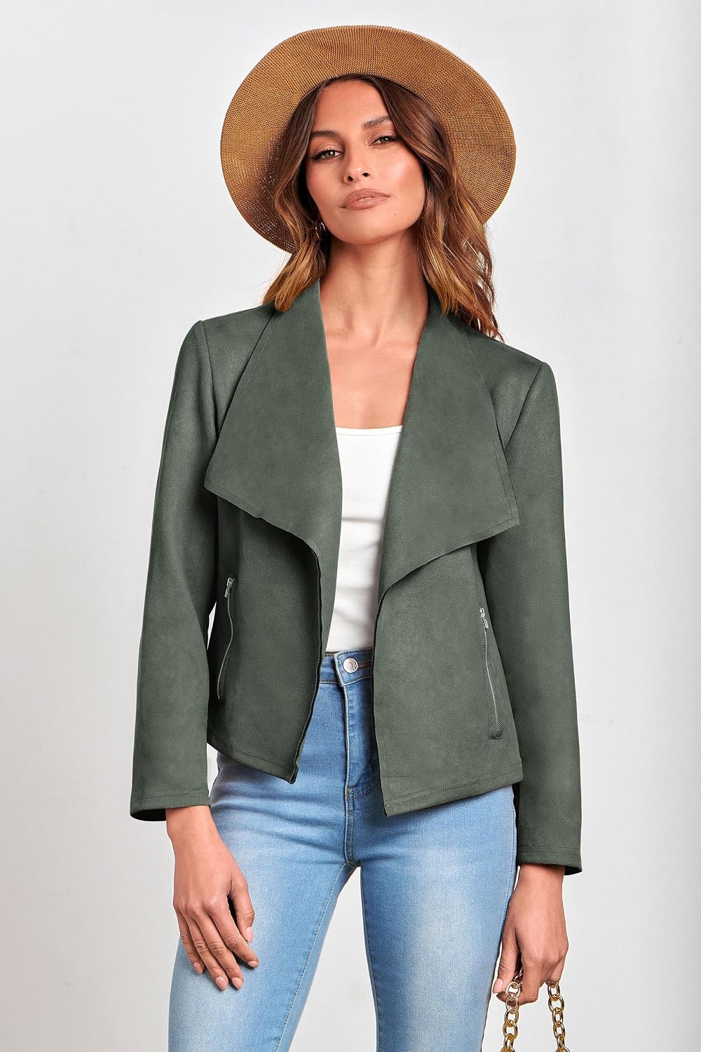 image:imagePRETTYGARDEN Womens Fall Fashion Faux Suede JacketsLight Green