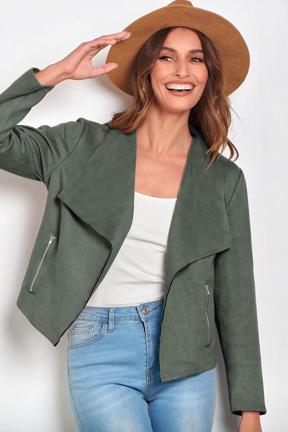 image:imagePRETTYGARDEN Womens Fall Fashion Faux Suede JacketsLight Green