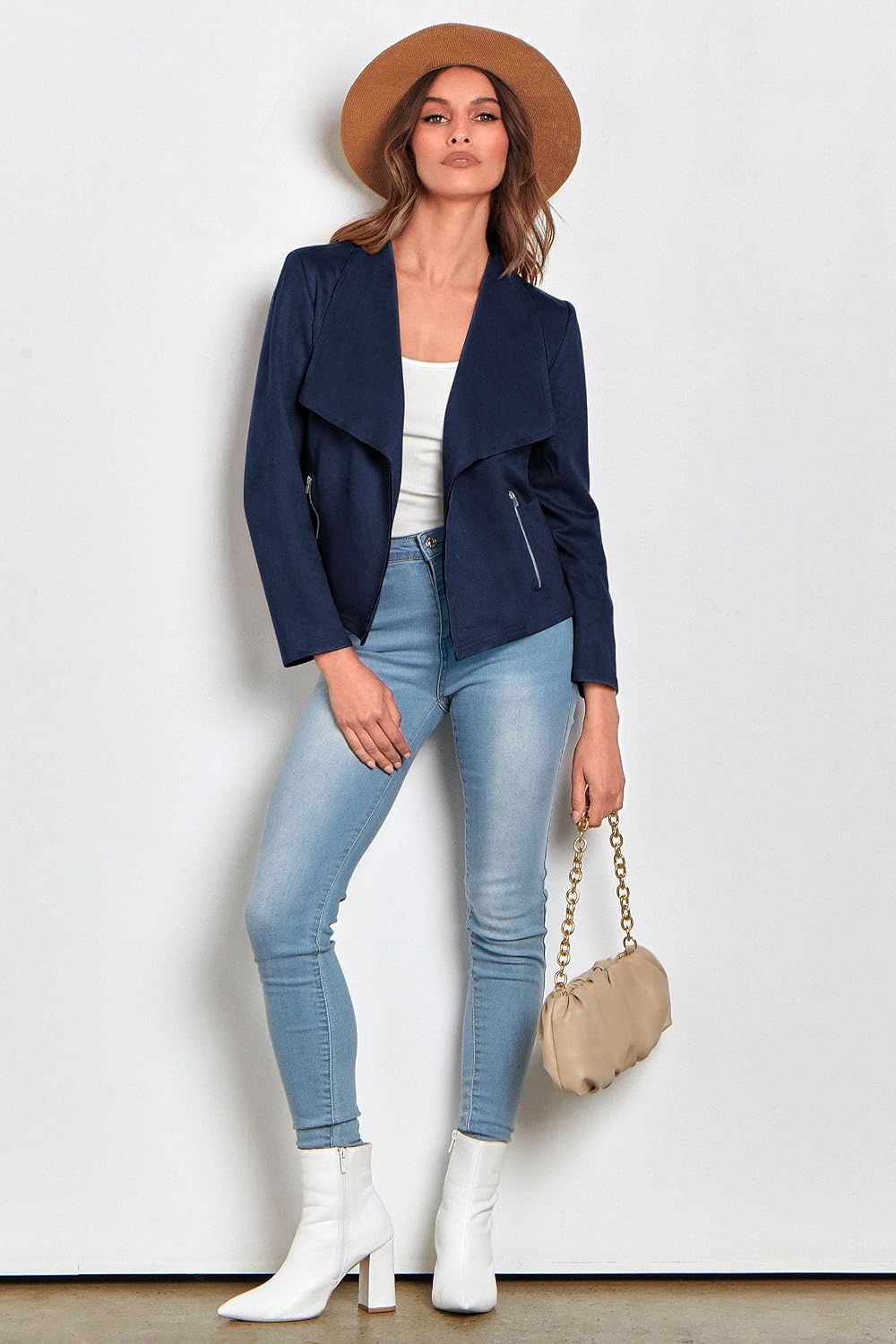 image:imagePRETTYGARDEN Womens Fall Fashion Faux Suede JacketsNavy