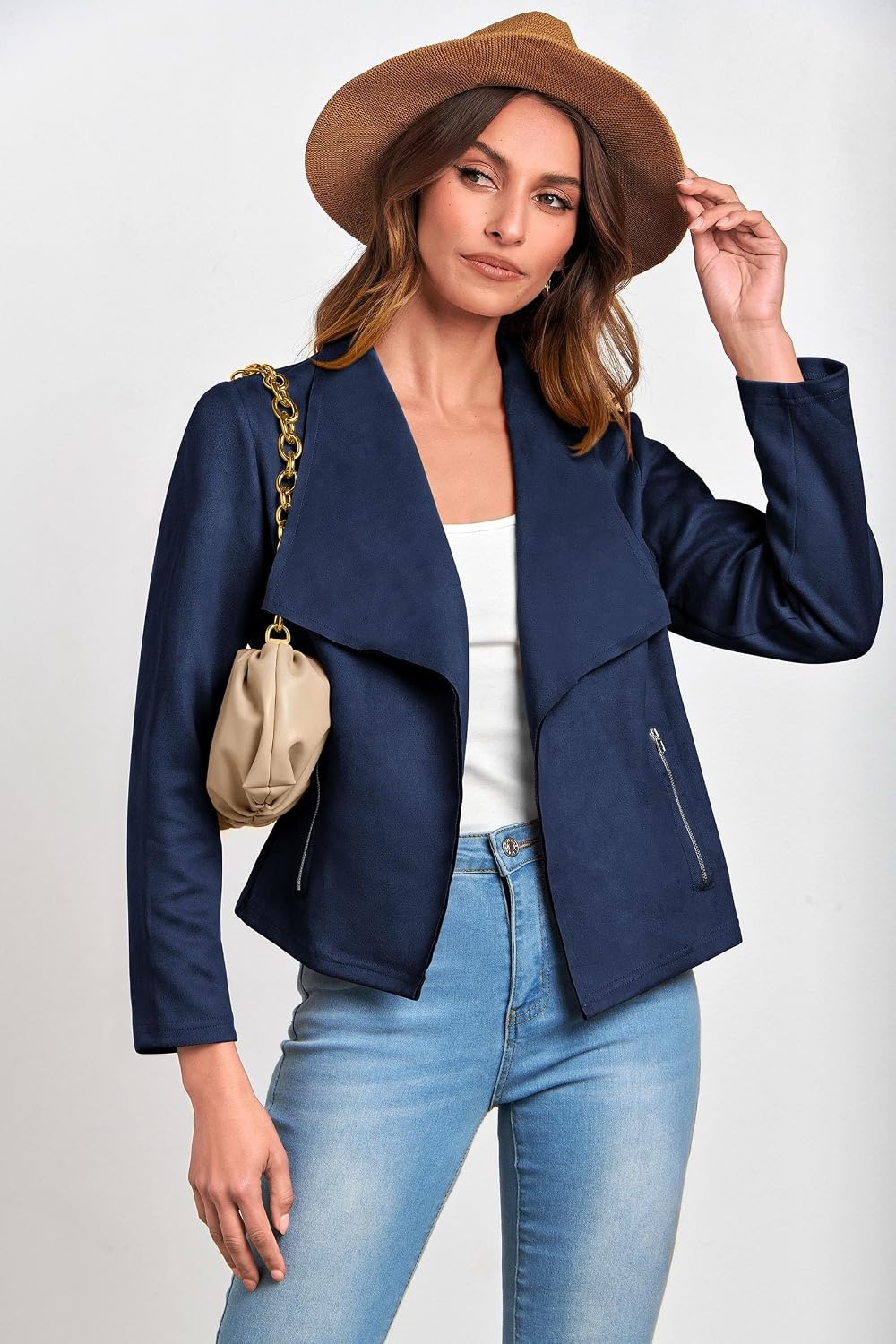 image:imagePRETTYGARDEN Womens Fall Fashion Faux Suede JacketsNavy