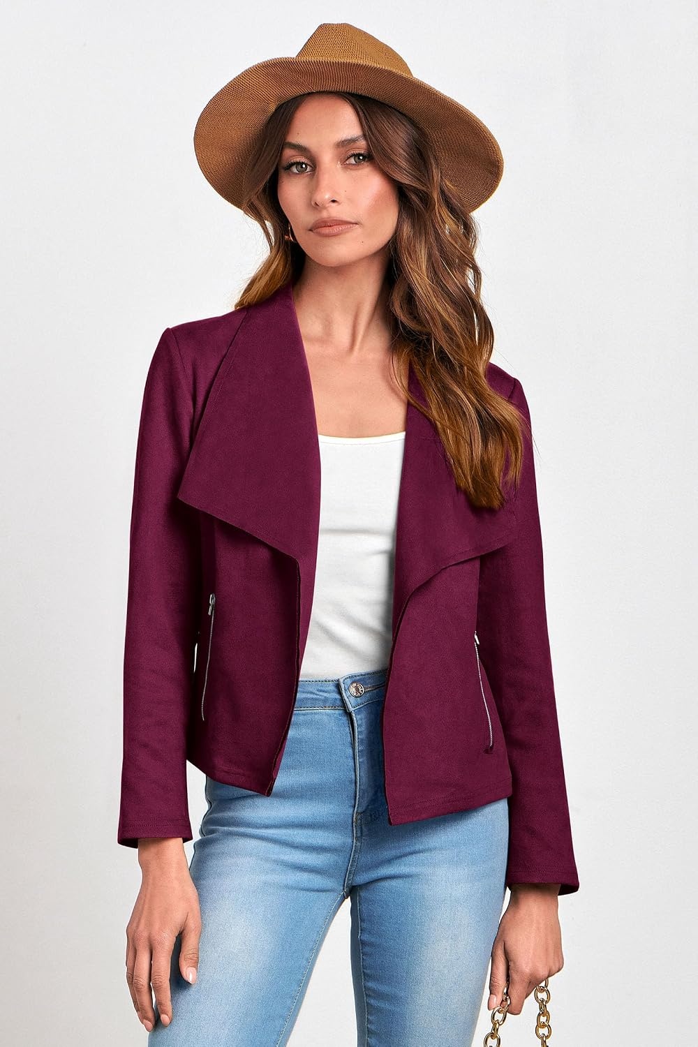 image:imagePRETTYGARDEN Womens Fall Fashion Faux Suede JacketsPurple Red