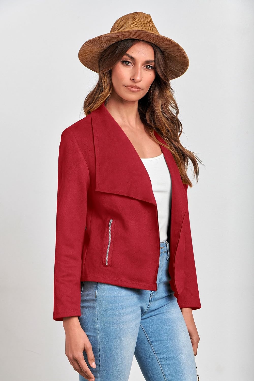 image:imagePRETTYGARDEN Womens Fall Fashion Faux Suede JacketsRed