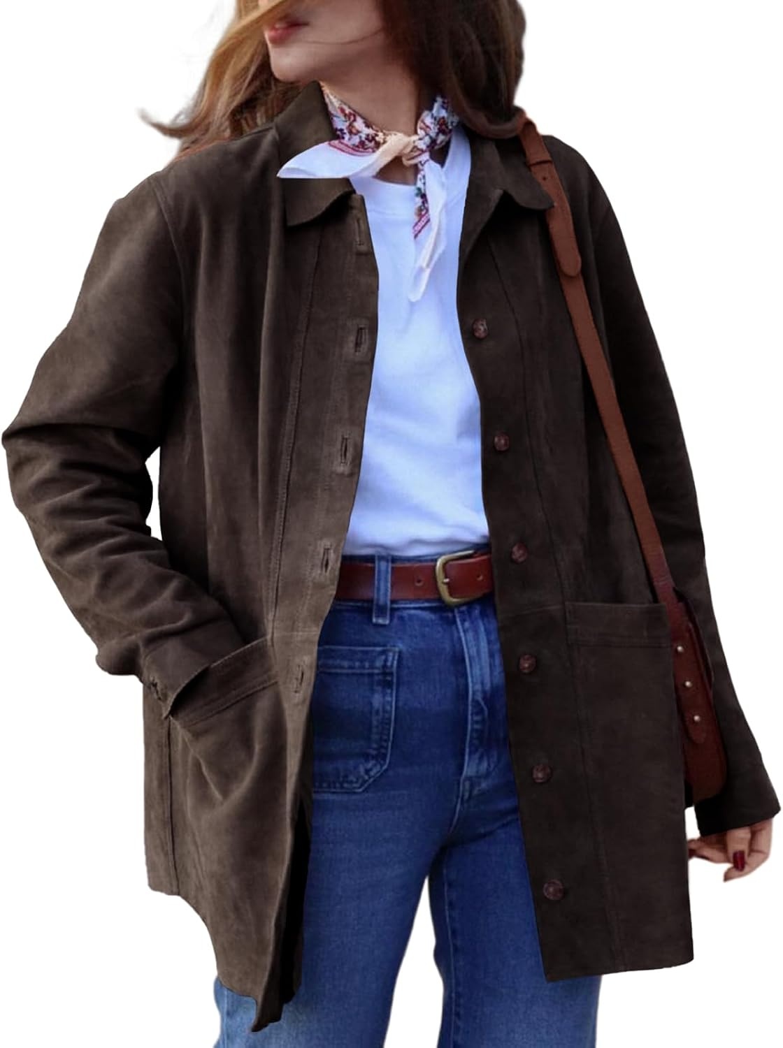 image:imageTankaneo Womens Faux Suede JacketsDark Brown