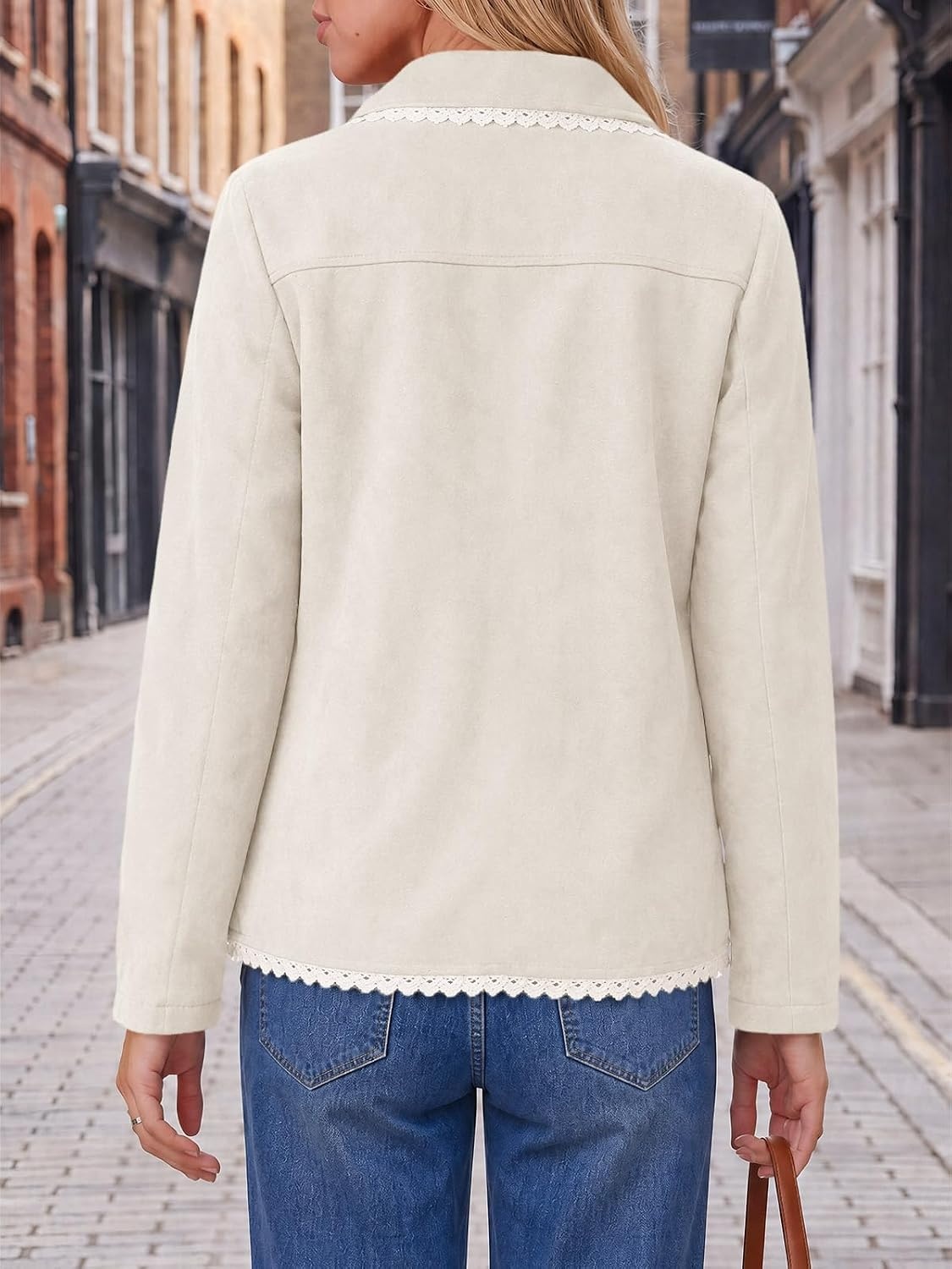 image:imageTankaneo Womens Faux Suede Leather Jackets Trendy Casual Button Down CoatsOffwhite