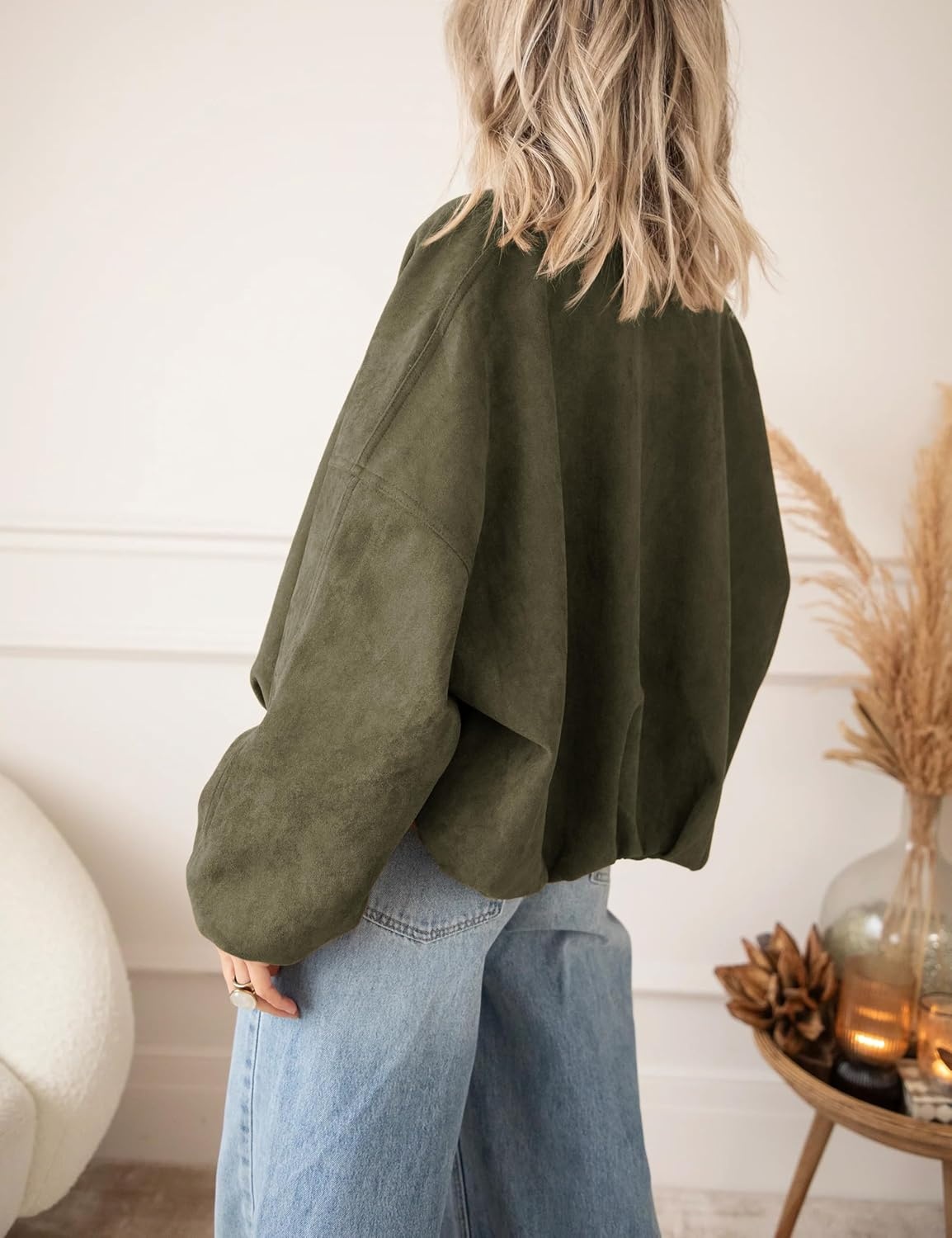 image:imageTanming Womens Faux Suede Bomber Jacket Oversized CoatsArmy Green