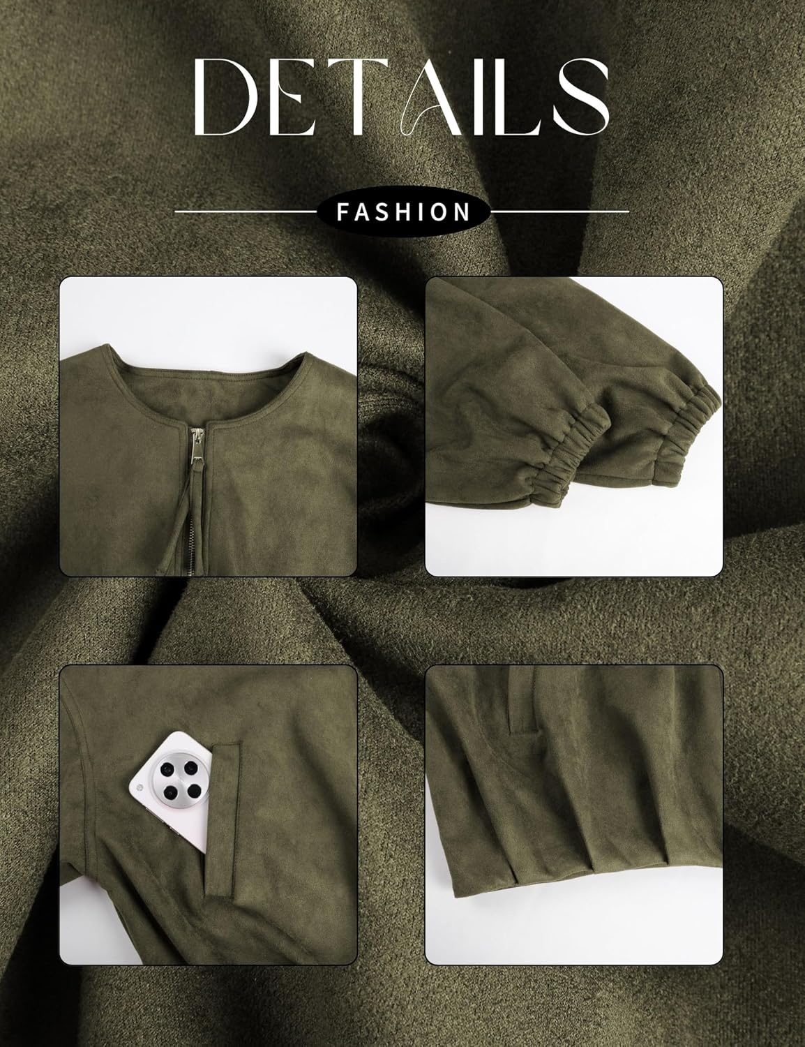 image:imageTanming Womens Faux Suede Bomber Jacket Oversized CoatsArmy Green