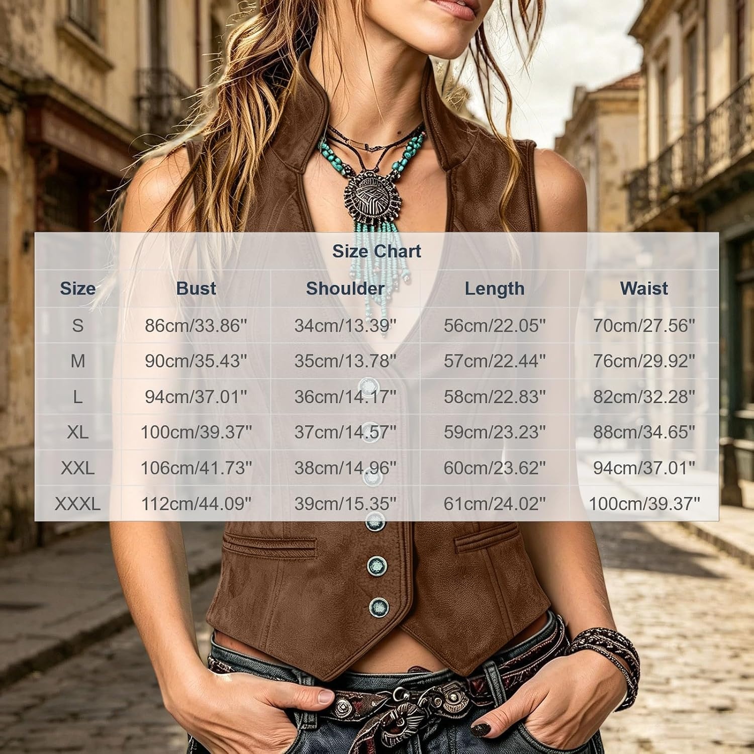image:imageWestern Vest Women Sleeveless Faux Suede Leather WaistcoatLight Blue