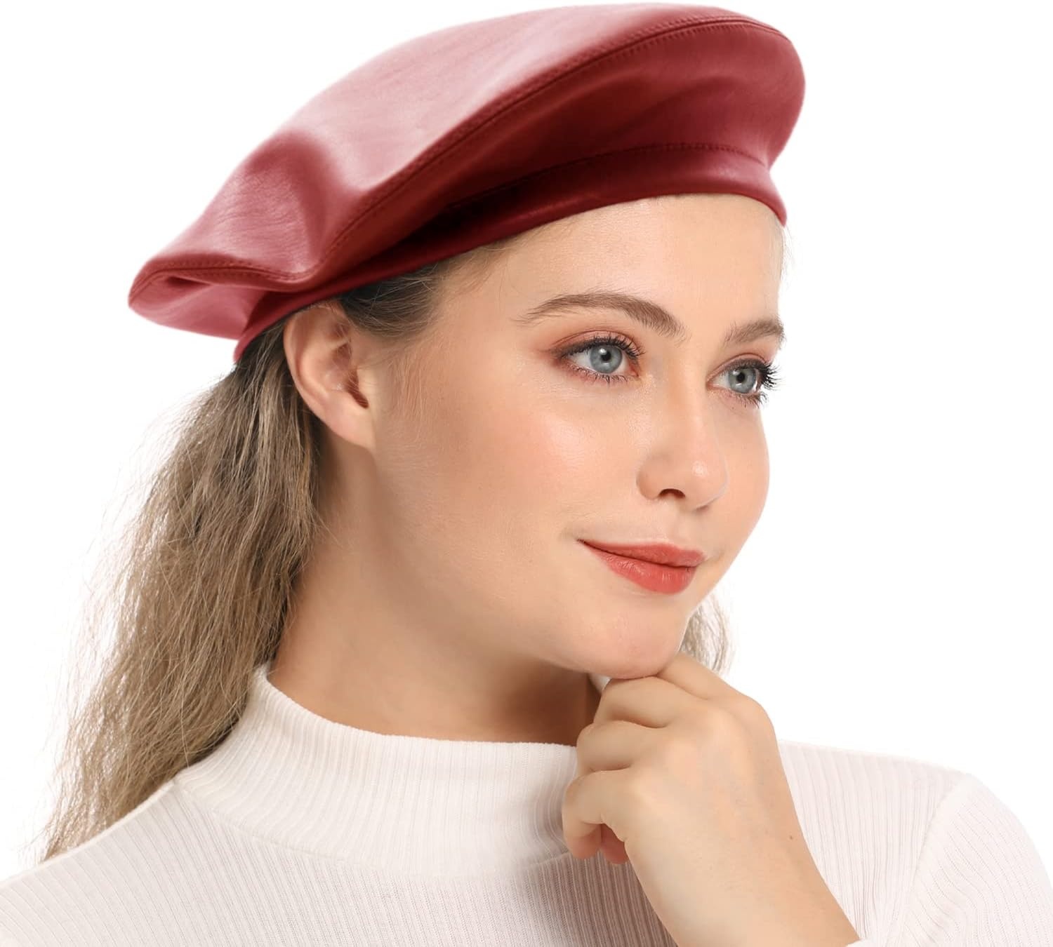 image:imageWheebo PU Leather Berets for Women French Beret Hats Artist Painter Hat Classic Solid StyleRed