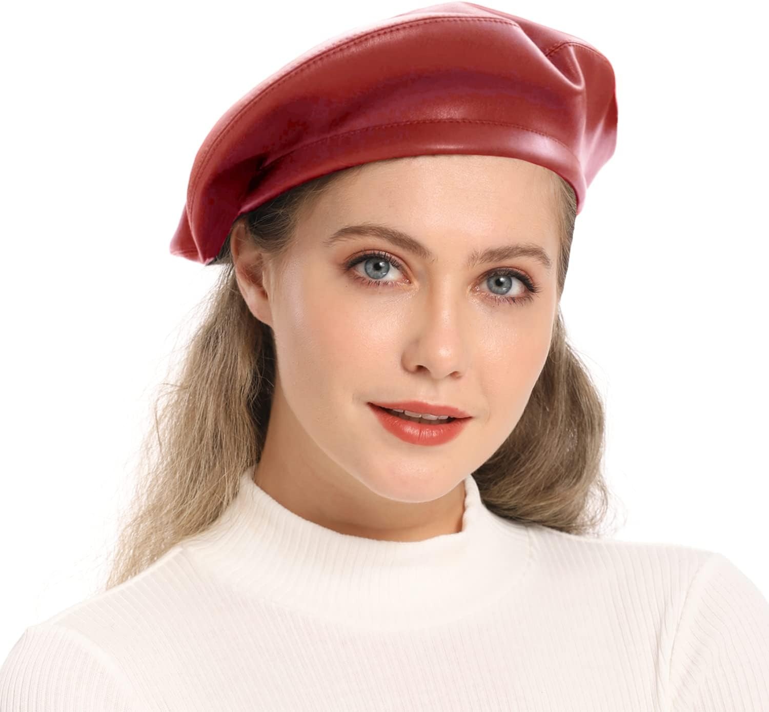 image:imageWheebo PU Leather Berets for Women French Beret Hats Artist Painter Hat Classic Solid StyleRed
