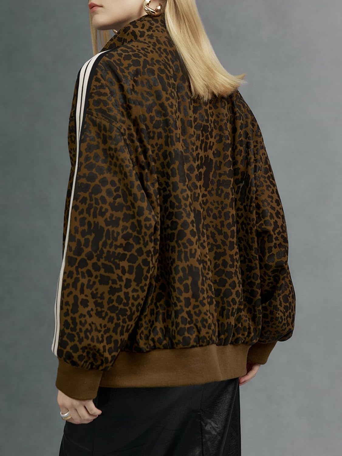 image:imageWomen Faux Leather Jacket Oversize PU Motorcycle CoatDbrown Leopard