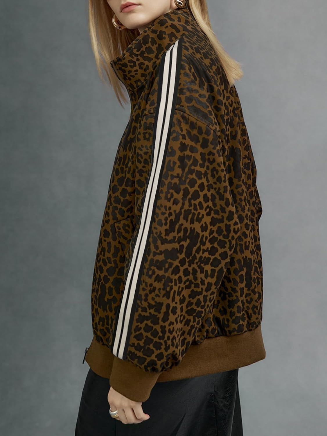 image:imageWomen Faux Leather Jacket Oversize PU Motorcycle CoatDbrown Leopard