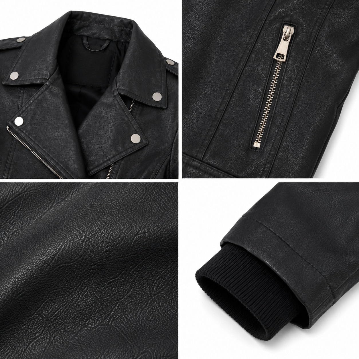 image:imageWomens Faux Leather Moto Jacket Zip PocketsBlack