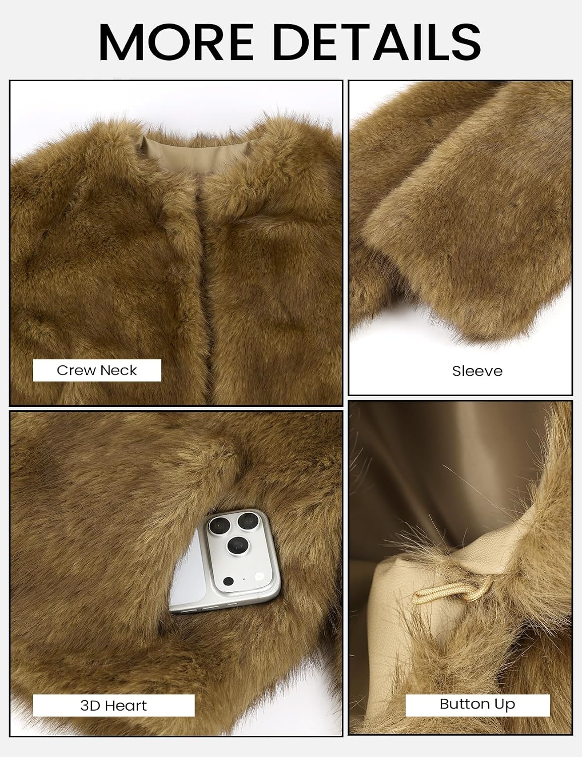 image:imageWyeysyt Women Faux Fur Coat Cropped Fur Fluffy Winter Warm CoatCoffee