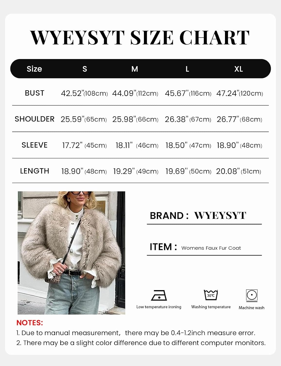 image:imageWyeysyt Women Faux Fur Coat Cropped Fur Fluffy Winter Warm CoatGrey