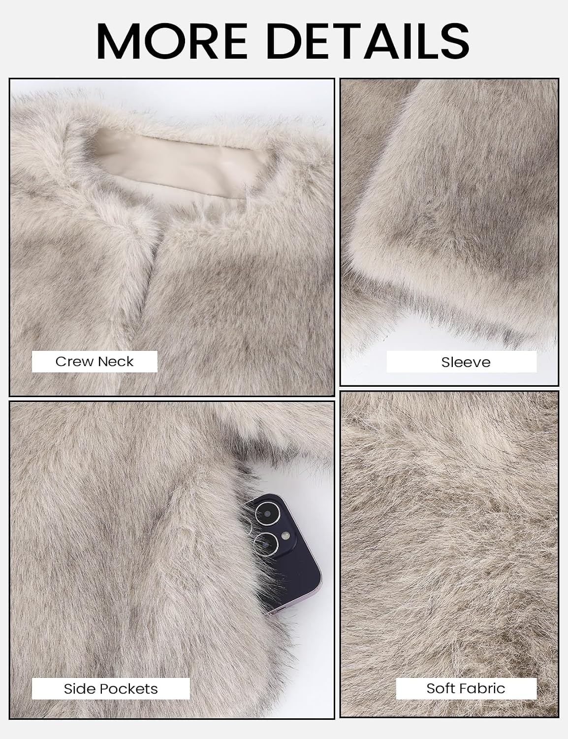 image:imageWyeysyt Women Faux Fur Coat Cropped Fur Fluffy Winter Warm CoatGrey