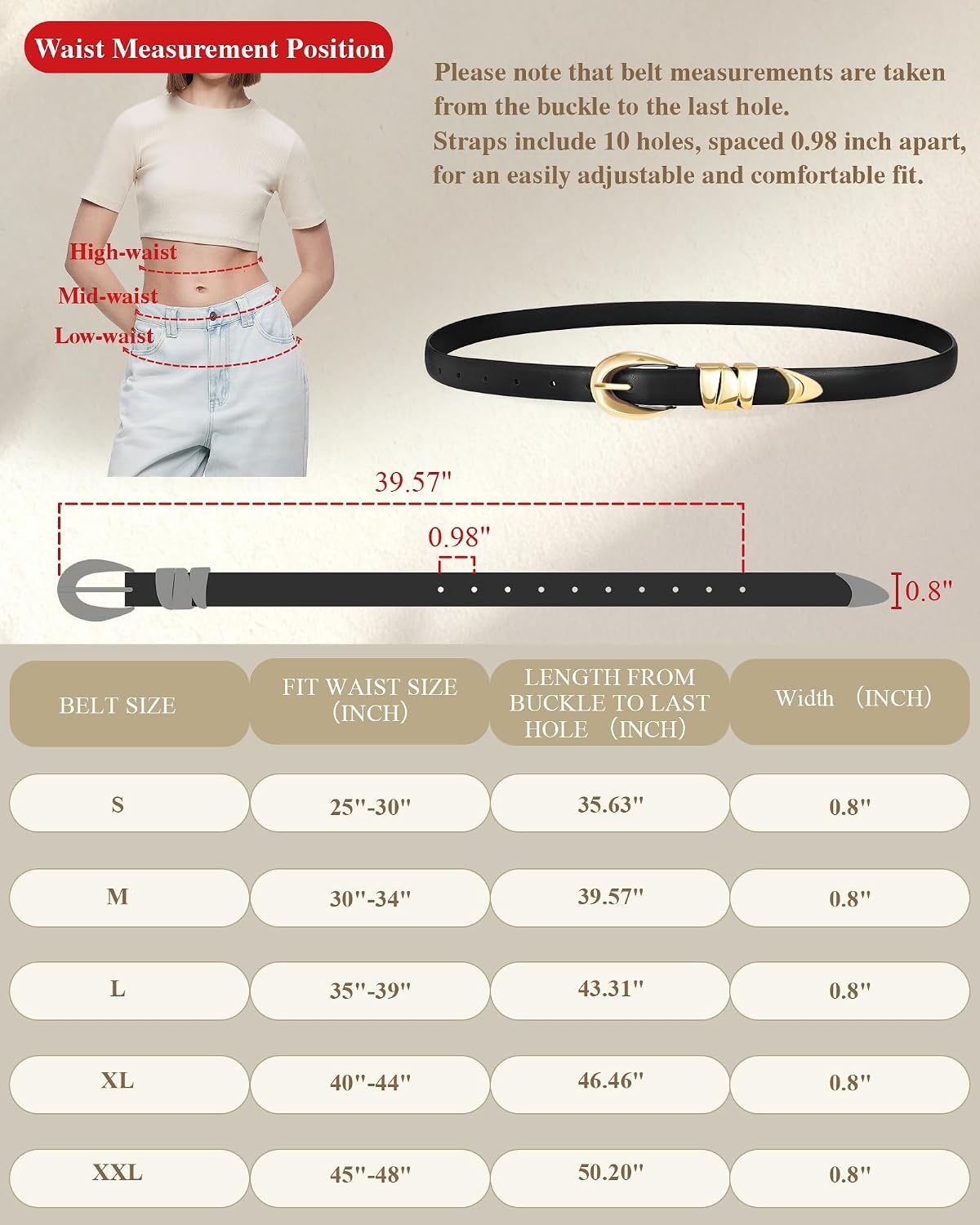 image:imageXZQTIVE Womens Skinny Leather Belts Ladies Thin Waist Belts for Jeans Dress Pants Trendy Black Belt with Gold BuckleDark Browngolden Buckle