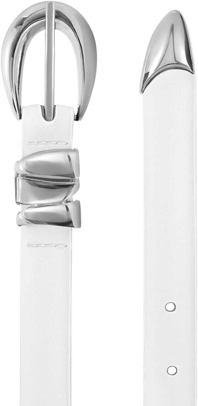 image:imageXZQTIVE Womens Skinny Leather Belts Ladies Thin Waist Belts for Jeans Dress Pants Trendy Black Belt with Gold BuckleWhitesilver Buckle