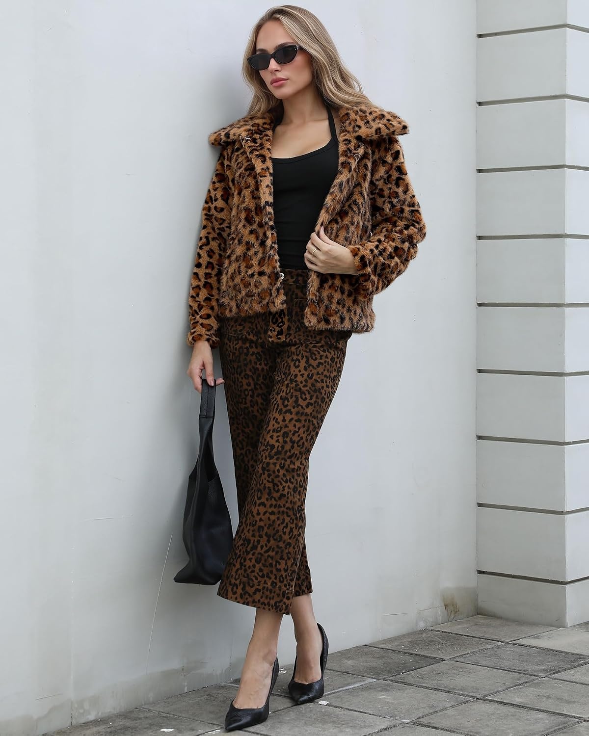 image:imageluvamia Womens Leopard Print Faux Fur Jackets Fluffy Furry Winter CoatsBrown Leopard