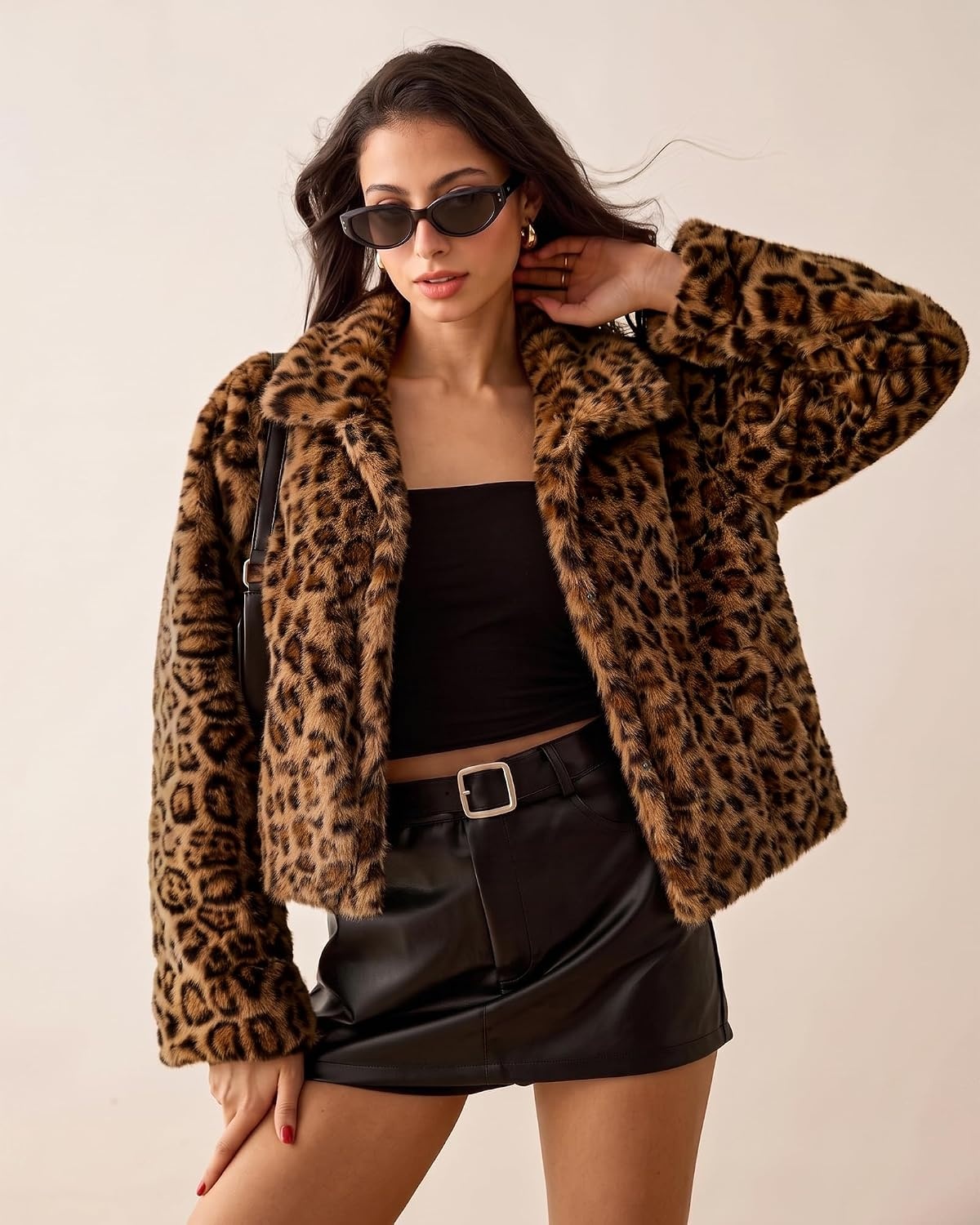 image:imageluvamia Womens Leopard Print Faux Fur Jackets Fluffy Furry Winter CoatsBrown Leopard