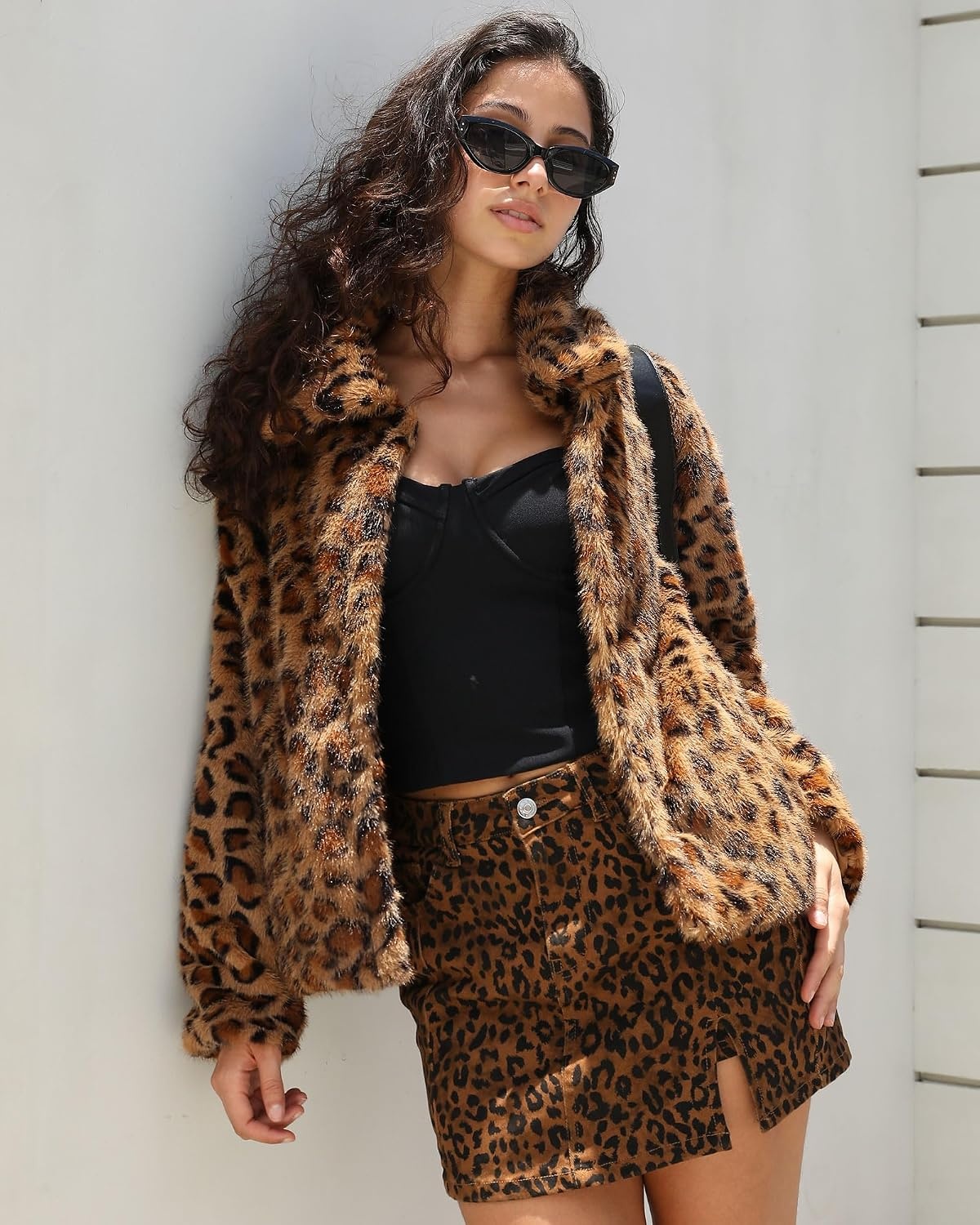 image:imageluvamia Womens Leopard Print Faux Fur Jackets Fluffy Furry Winter CoatsBrown Leopard